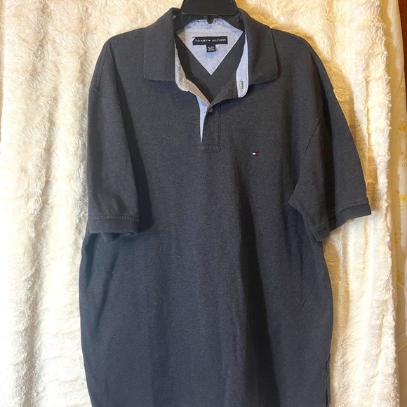 TOMMY HILFIGER Mens Collared Polo Shirt Size XL Gray 100% Cotton Cuffed Sleeves - Picture 1 of 4